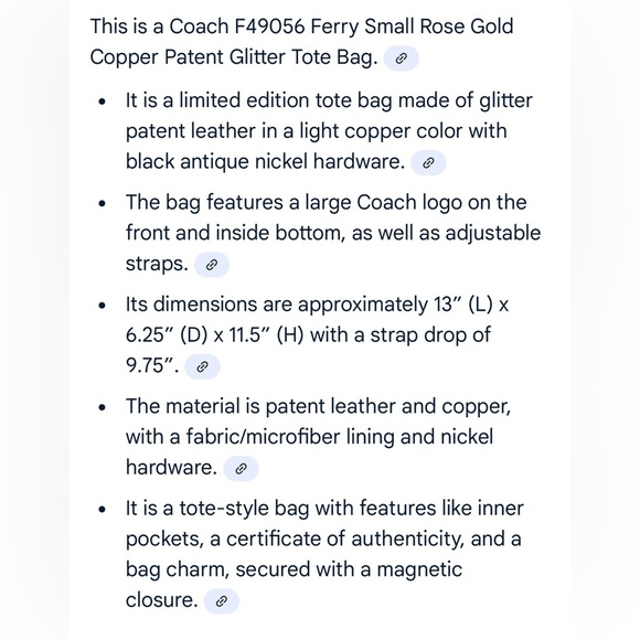 Coach Leather Metallic Glitter Rose Pink Large Tote Bag NWT - Picture 11 of 11